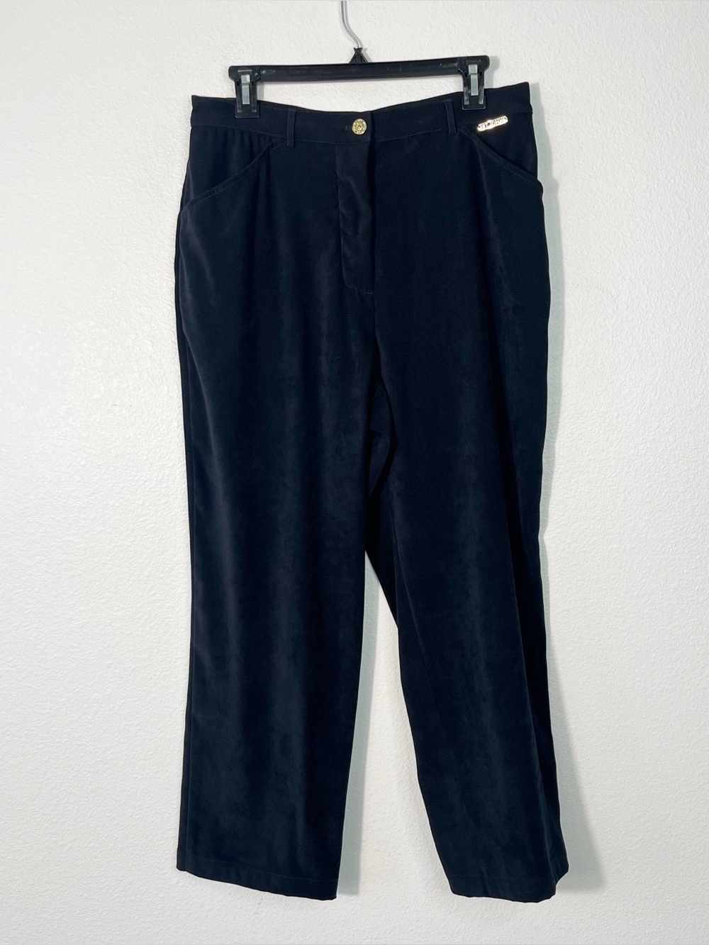 St. John By Marie Gray Pants Womens Black Velvet Straight Leg High Rise Size 12